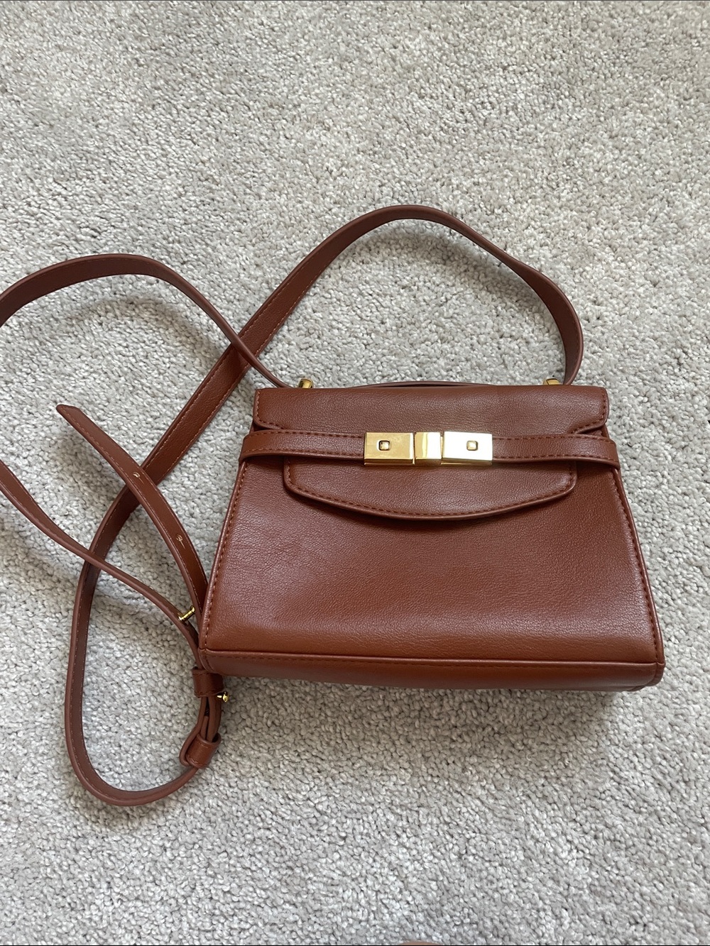 Classic Brown Leather Crossbody Bag with Gold Hardware- Designer style inspired